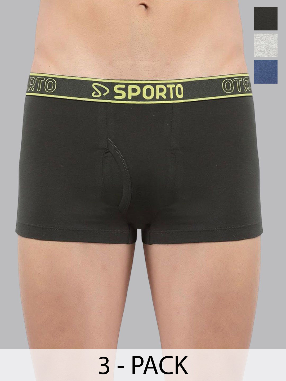 Sporto by Macho Pack Of 3 Mid Rise Trunks M1022_Dnm(1)-G(1)-Olv(1)-L-Dnm_G