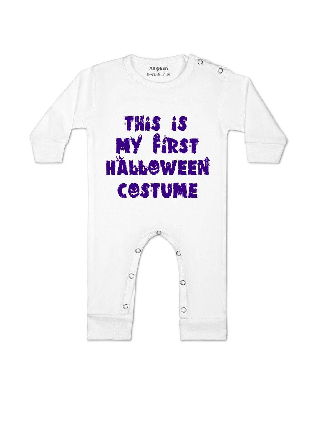 Arvesa Kids This Is My First Halloween Costume Printed Round Neck Long Sleeves Rompers