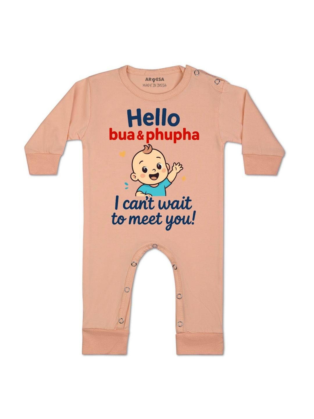 Arvesa Kids Hello Bua I can't Wait To Meet You Printed Cotton Rompers