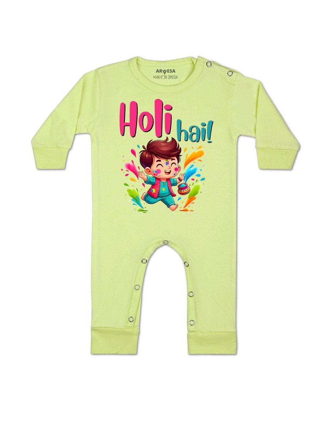 Arvesa Kids Holi Hai Printed Round Neck Long Sleeves Rompers