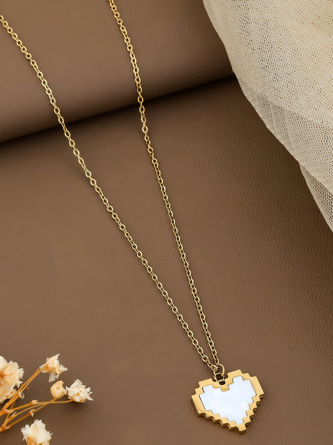 QUERALT Gold-Plated Mother Of Pearls Beaded Heart Shaped Pendant With Chain