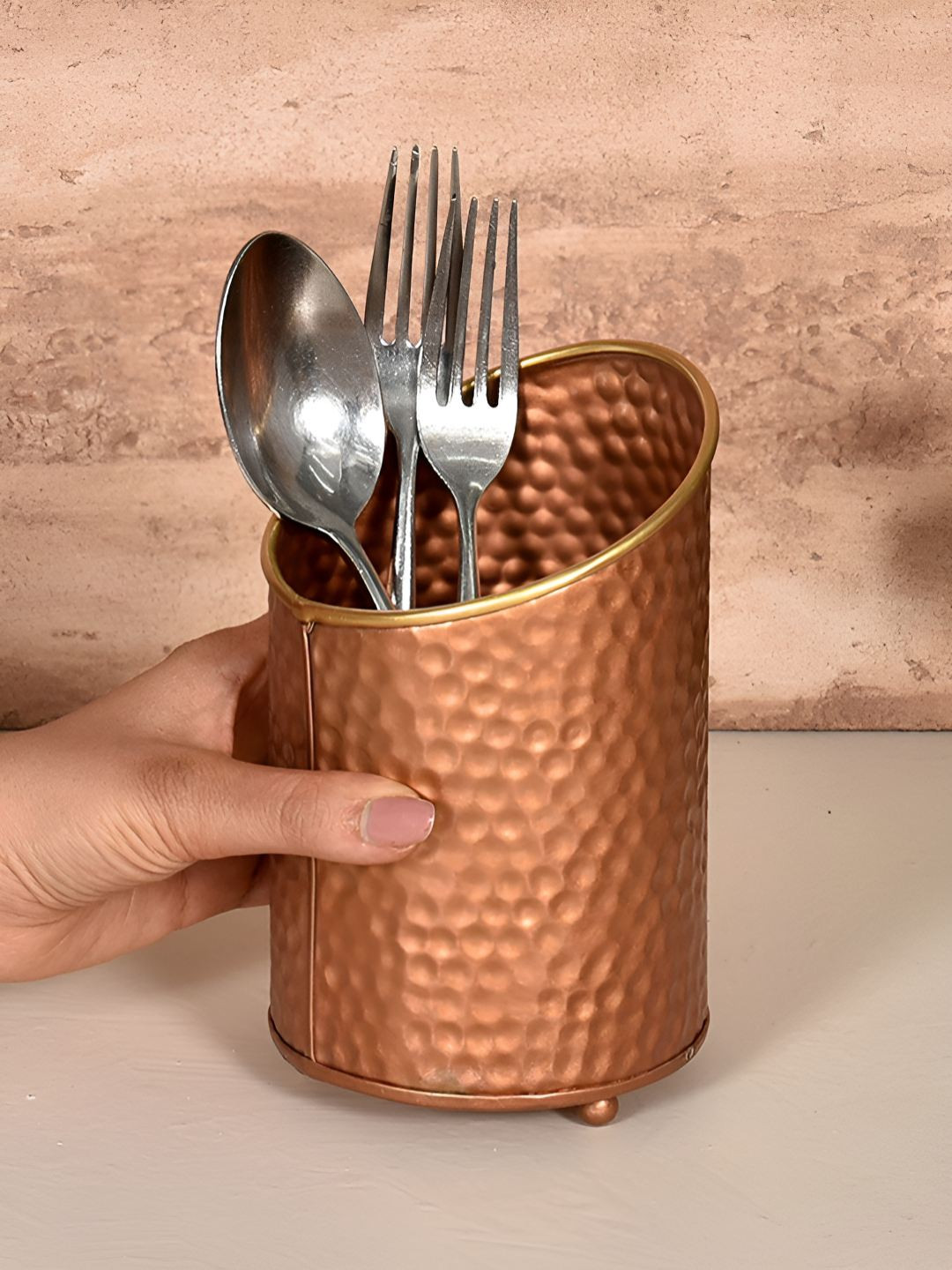 Living With Elan Copper-Toned Metal Cutlery Holder