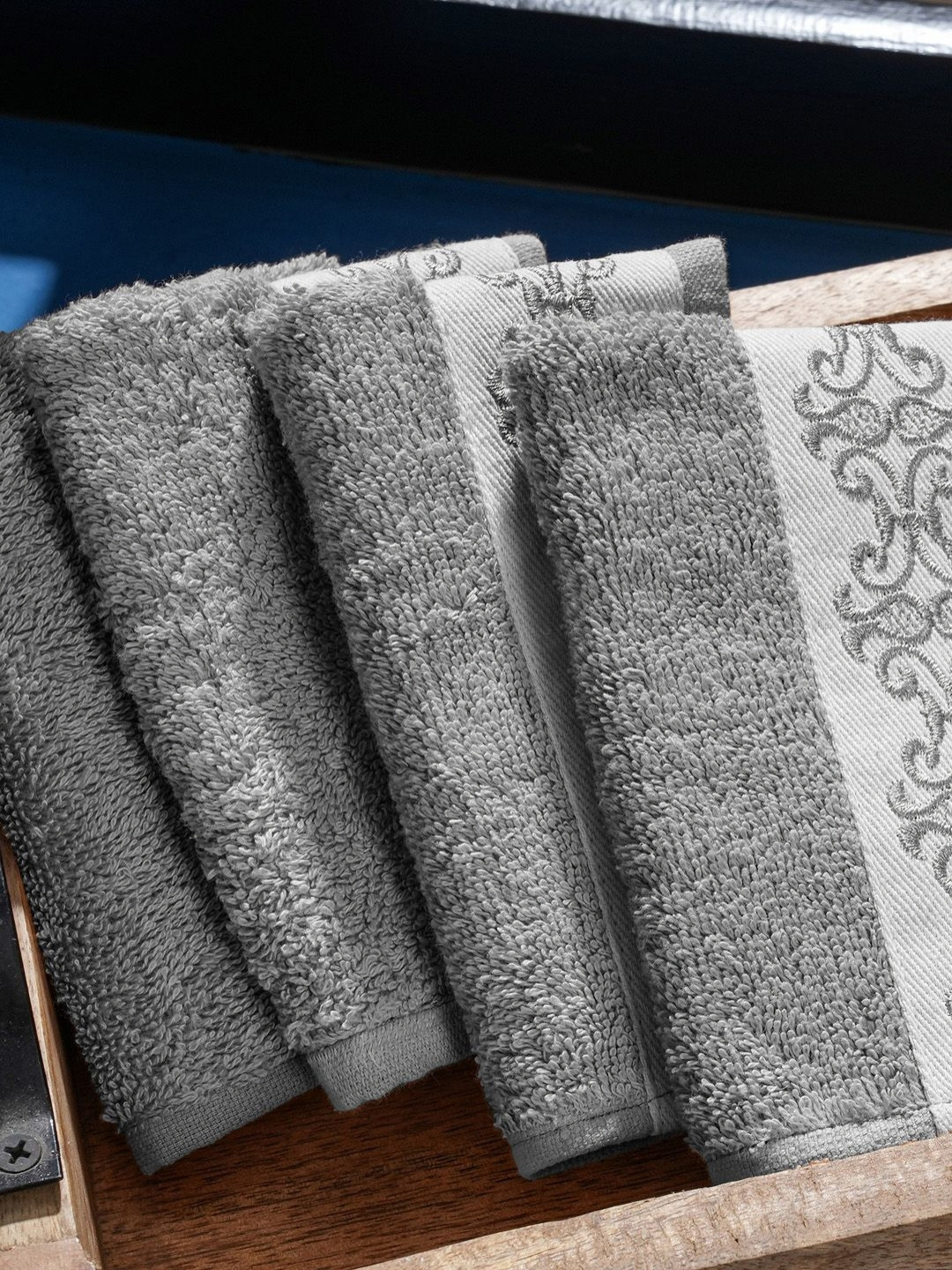 MASPAR Grey & Beige 4 Pieces 550 GSM Pure Cotton Soft & Absorbent Anti-Odor Face Towel Set