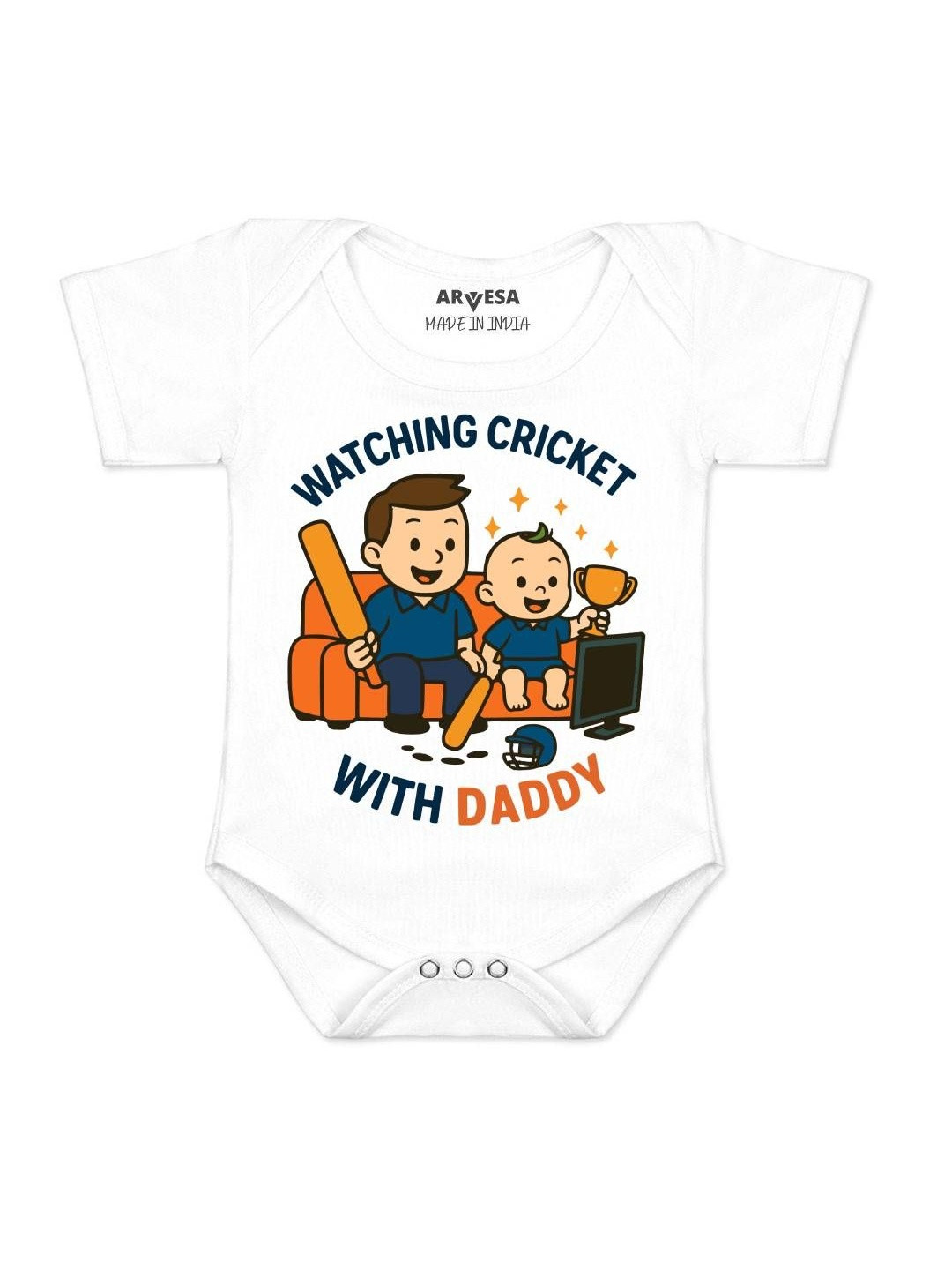 Arvesa Kids Watching Cricket With Daddy Printed Romper
