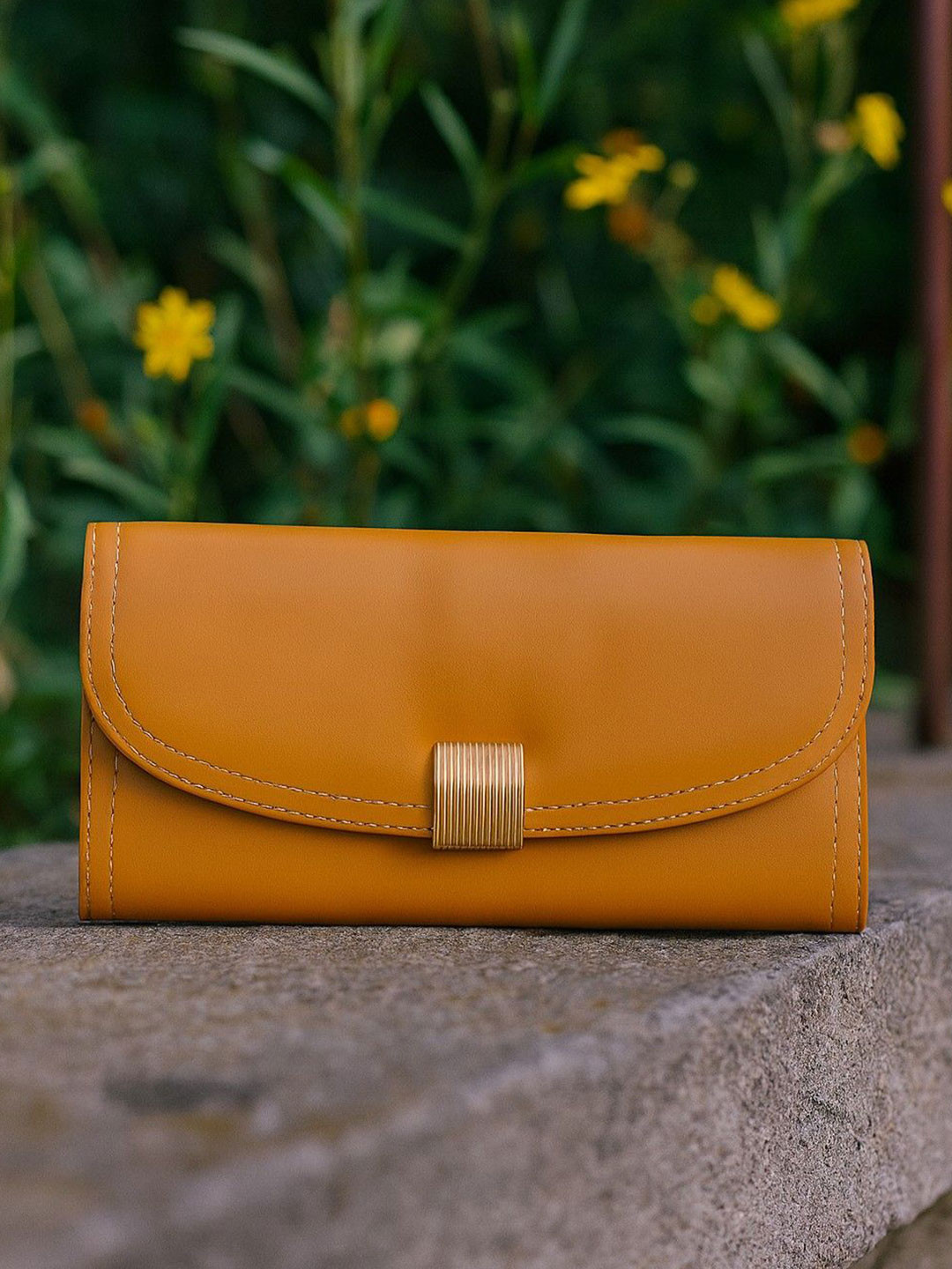 ALL ABOUT HER Women Solid Golden Buckle Three Fold Wallet