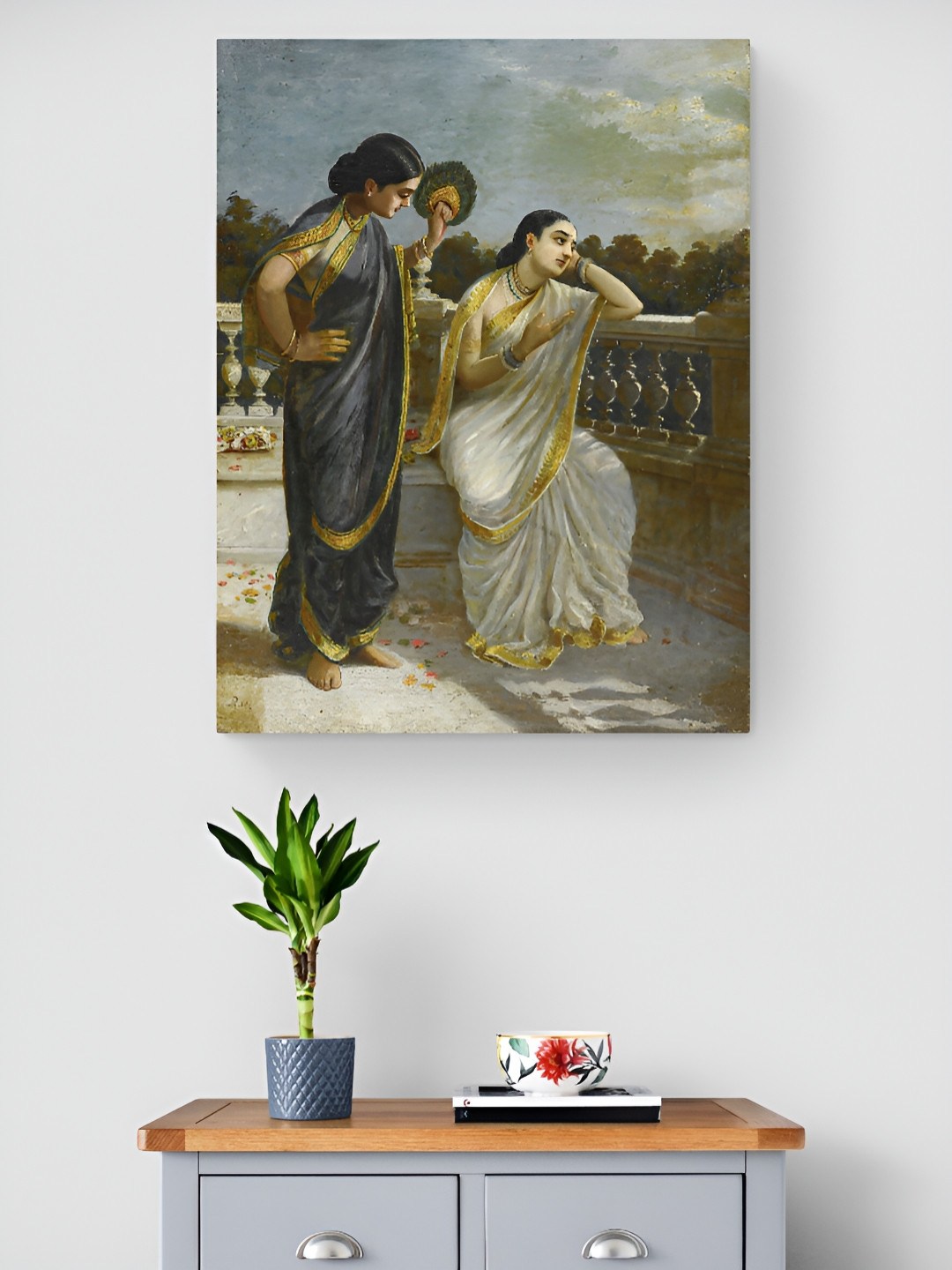 Tushaco Handicrafts Grey & White Damayanti Printed Canvas Wall Art
