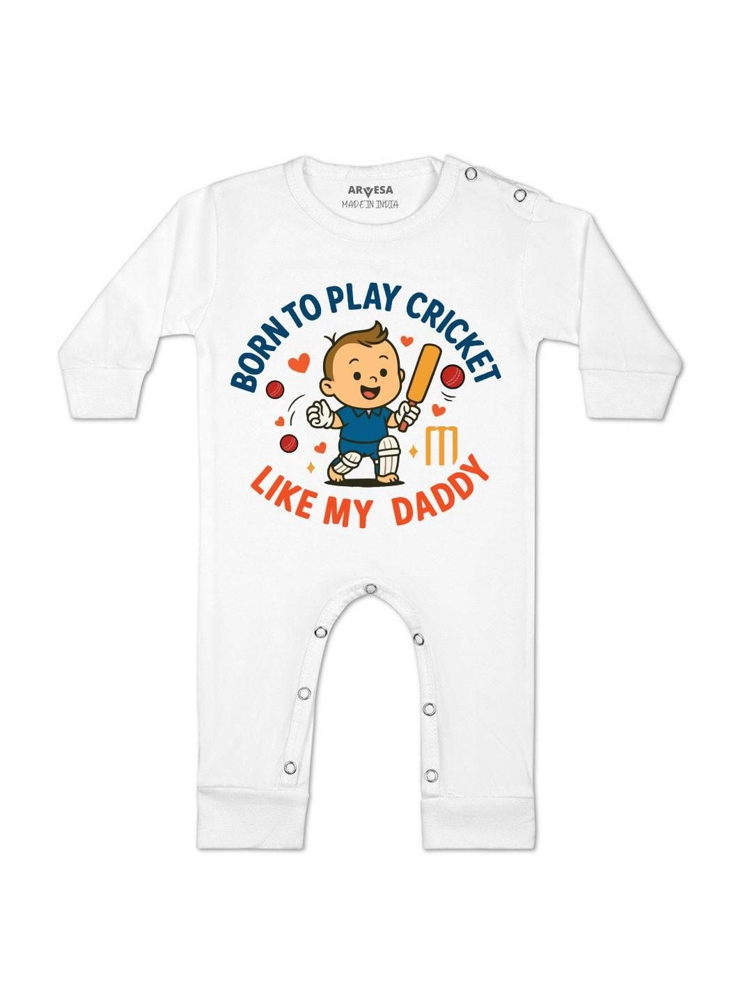 Arvesa Infant Born To Play Cricket Printed Rompers