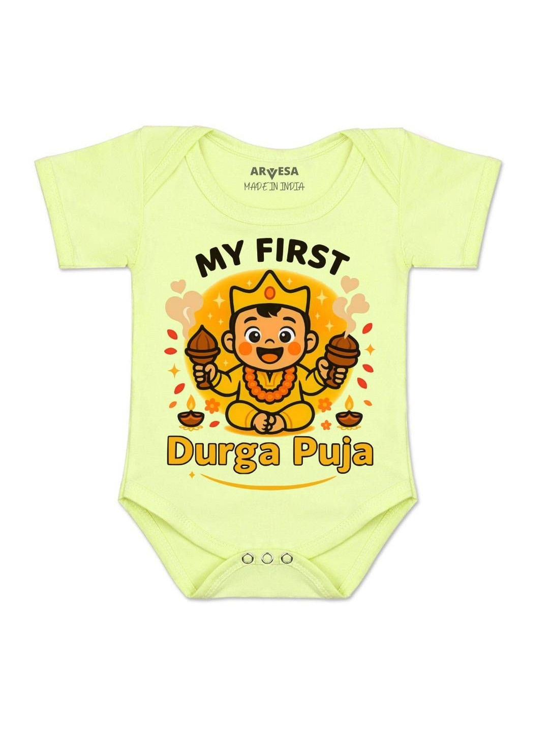 Arvesa Kids My First Durga Puja Printed Full Sleeves Bodysuit