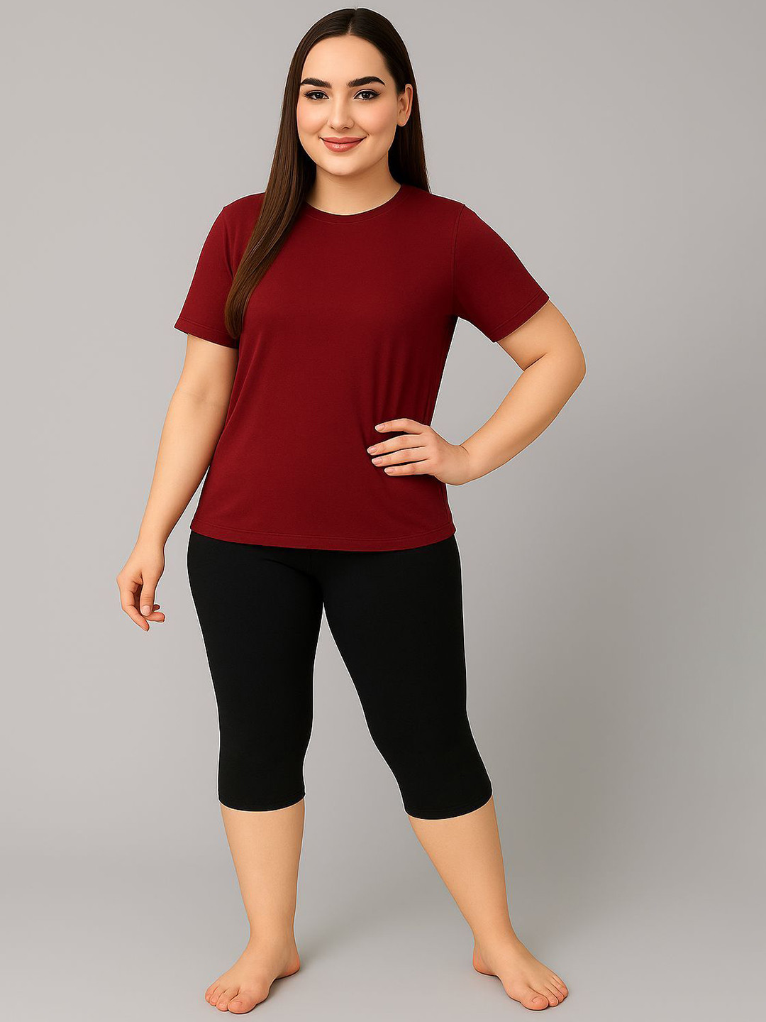 CKARFE Women T-shirt & Capri Round Neck Swimming Dress