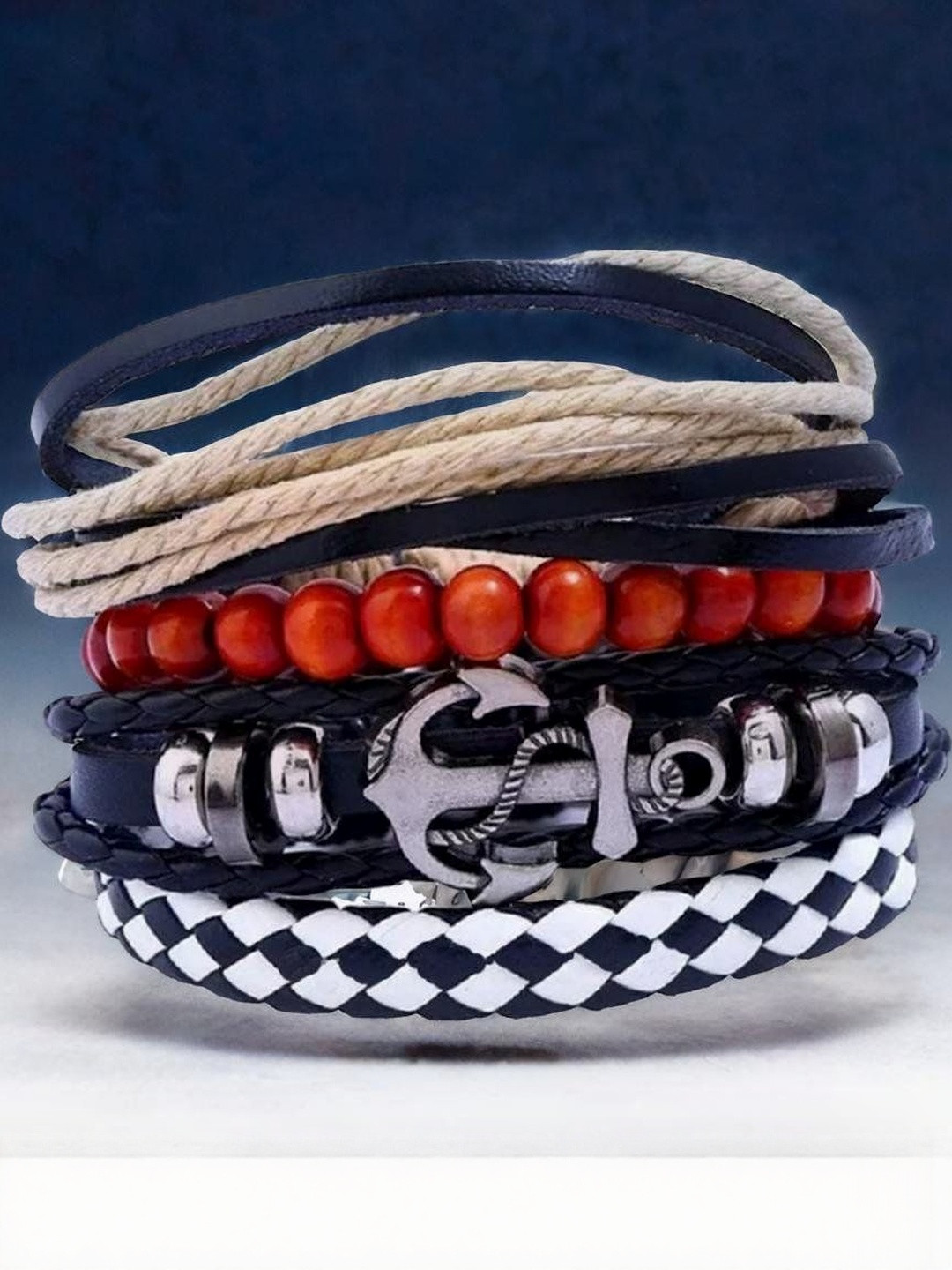 Jewelgenics Men Leather Multilayer Bracelet