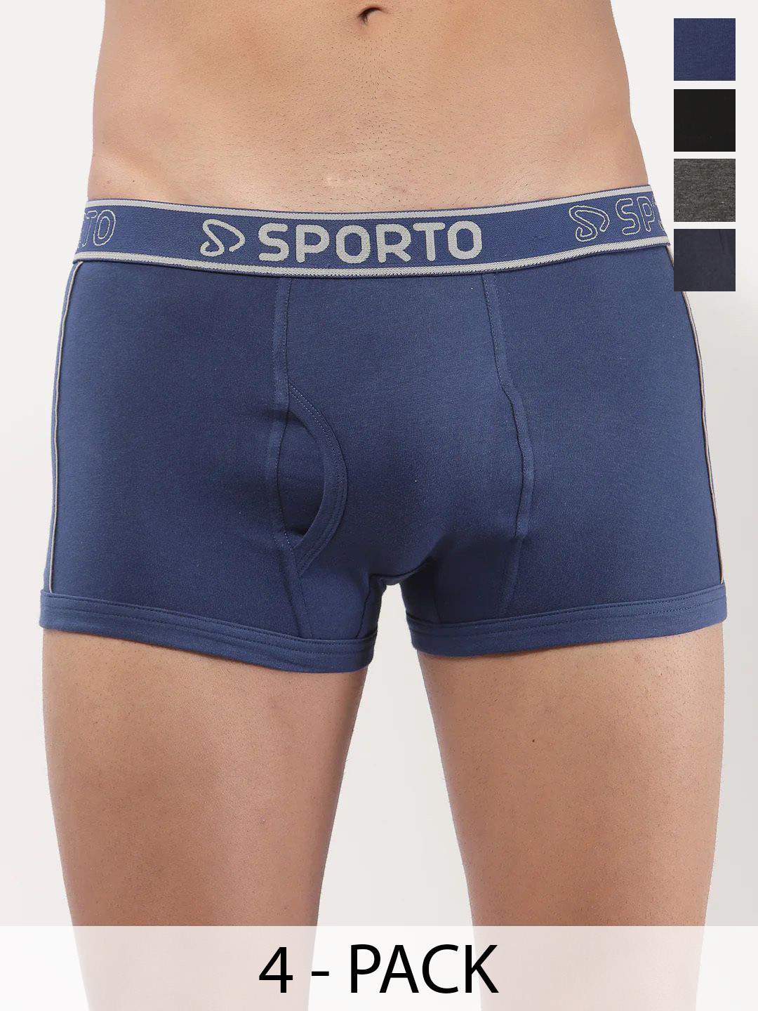 Sporto by Macho Men Pack Of 4 Solid Outer Elastic Bio-Polish Mid-Rise Short Trunks