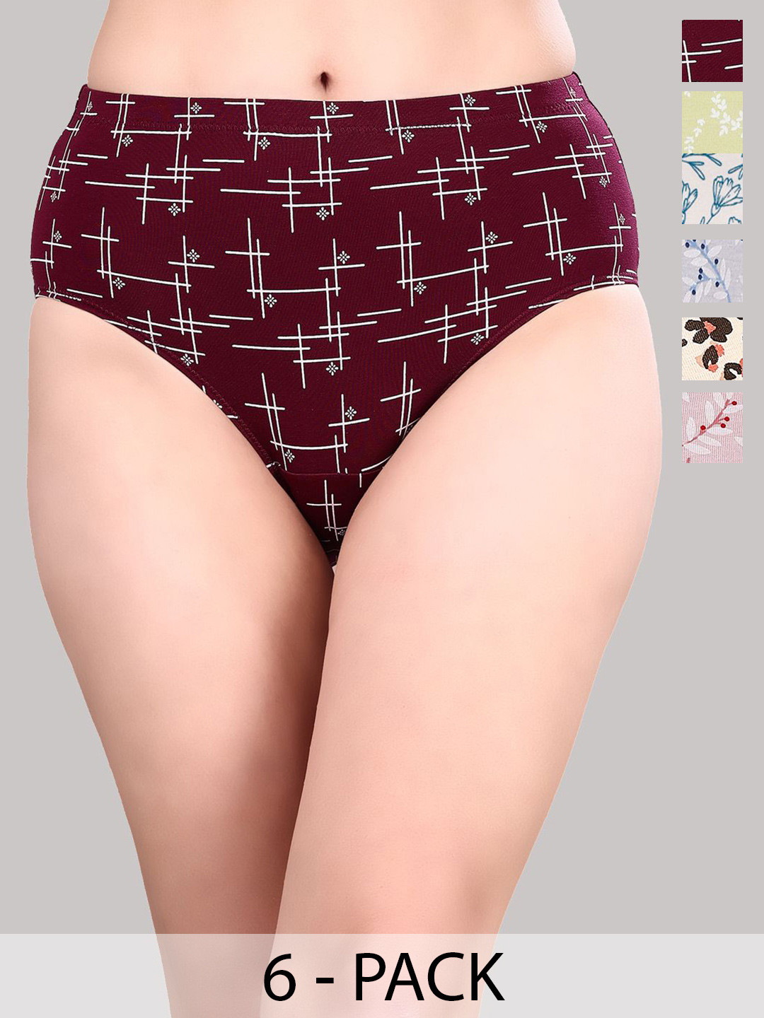 Soie Pack Of 6 Geometric Printed High Waist Full Coverage Briefs