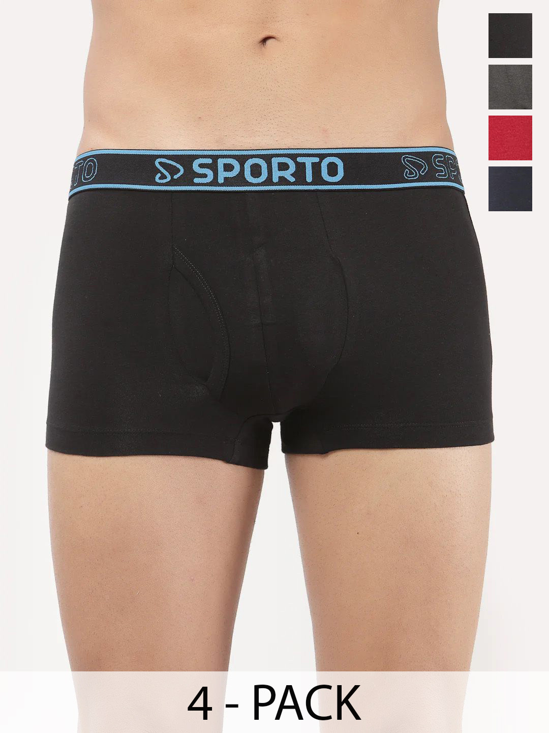 Sporto by Macho Pack Of 4 Bio-Polish Mid-Rise Short Trunks Sprto-M1022_B1-CH1-N1-R1-XL