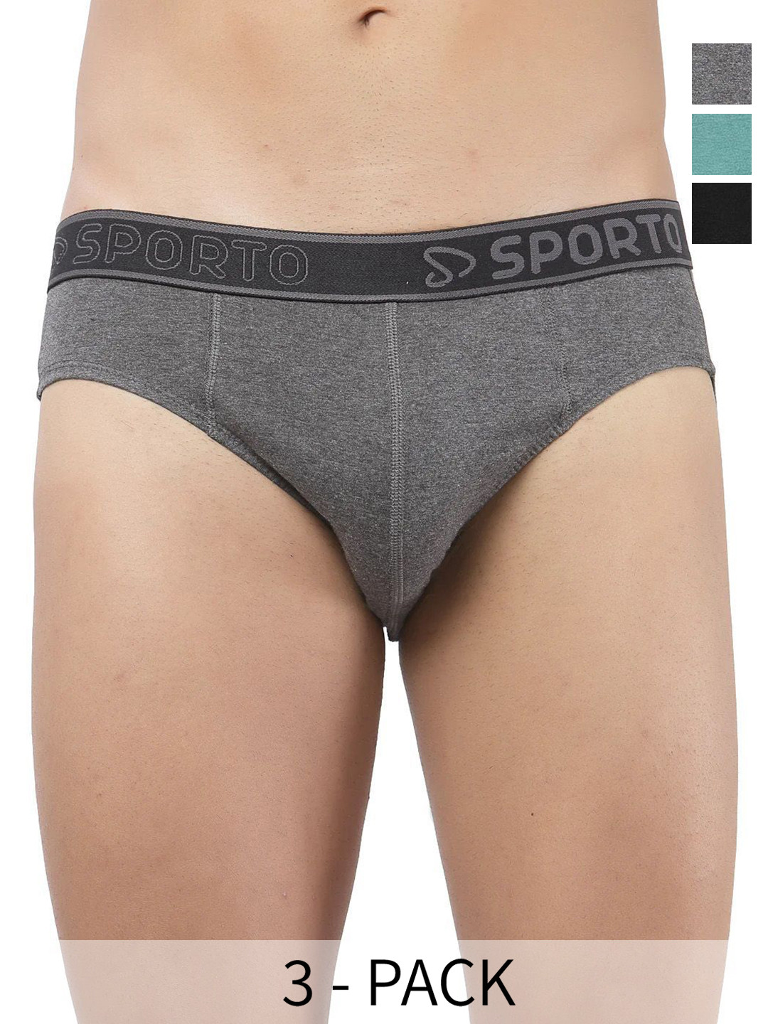Sporto by Macho Pack Of 2 Super Combed Cotton Basic Briefs Sprto-M1010_A(1)-B(1)-Prt(1)-XL