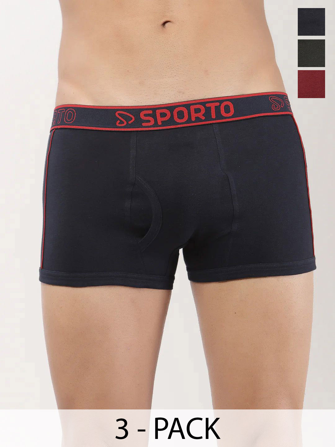 Sporto by Macho Pack Of 3 Outer Elastic Front Open Mini Square Trunks