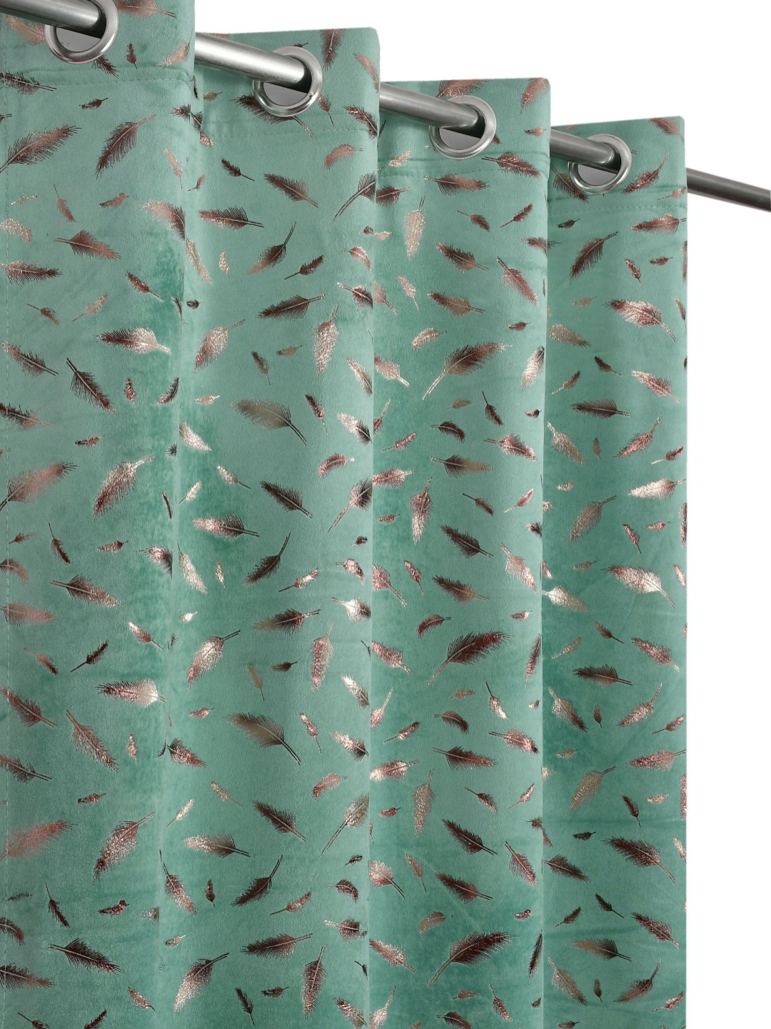 GEET CREATIONS Sea Green & Metallic Floral Room Darkening Velvet Long Door Curtain