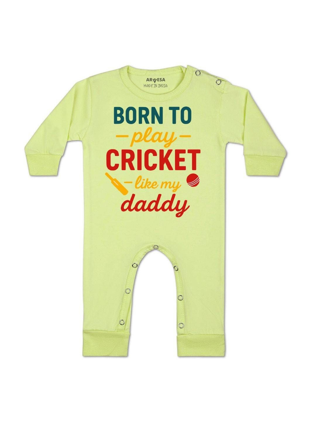 Arvesa Kids Born To Play Cricket Printed Baby Rompers
