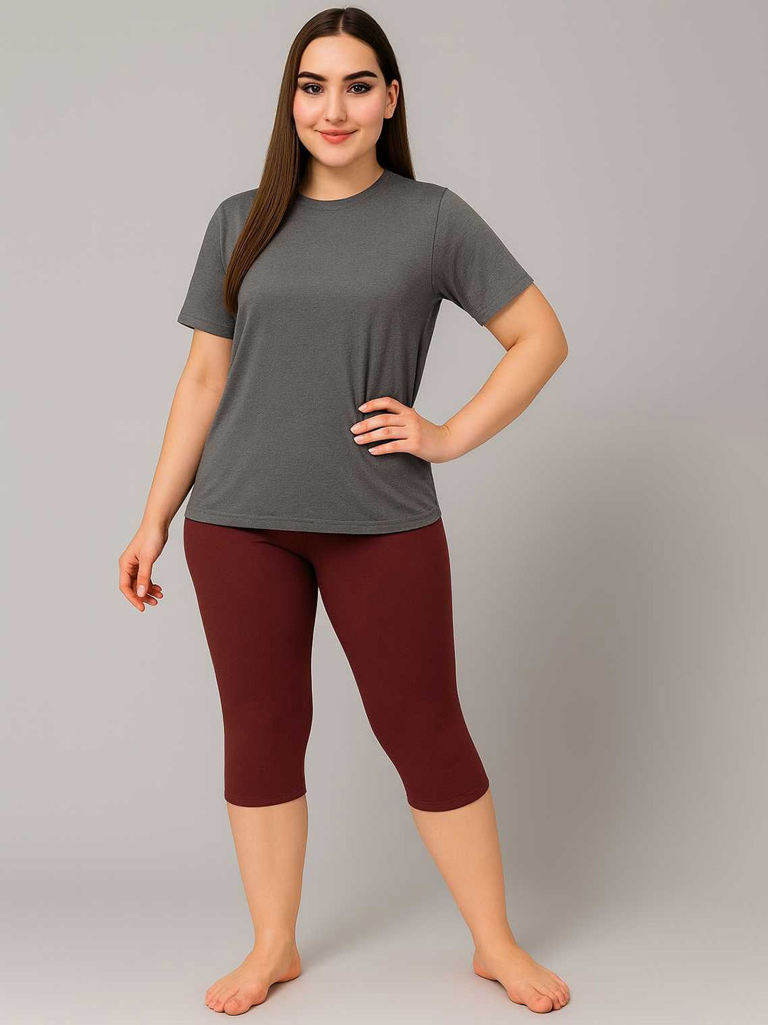 Attire Zone Women Quick-Drying Stretchable T-Shirt & Capri Swim Set