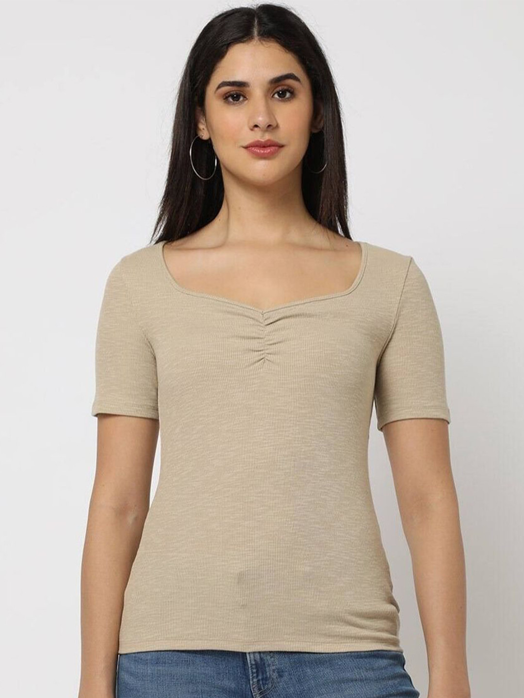 GAP Women Slim Fit V Neck Cotton Regular Tops