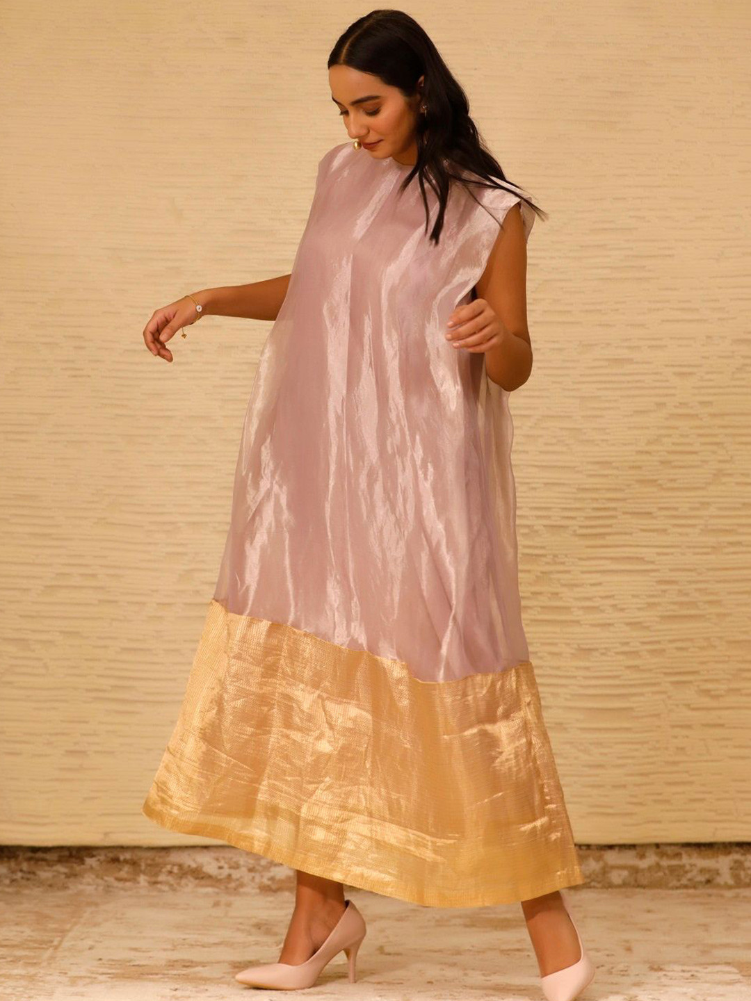 Eeda Chamak Women Colourblocked Round Neck Maxi Dress