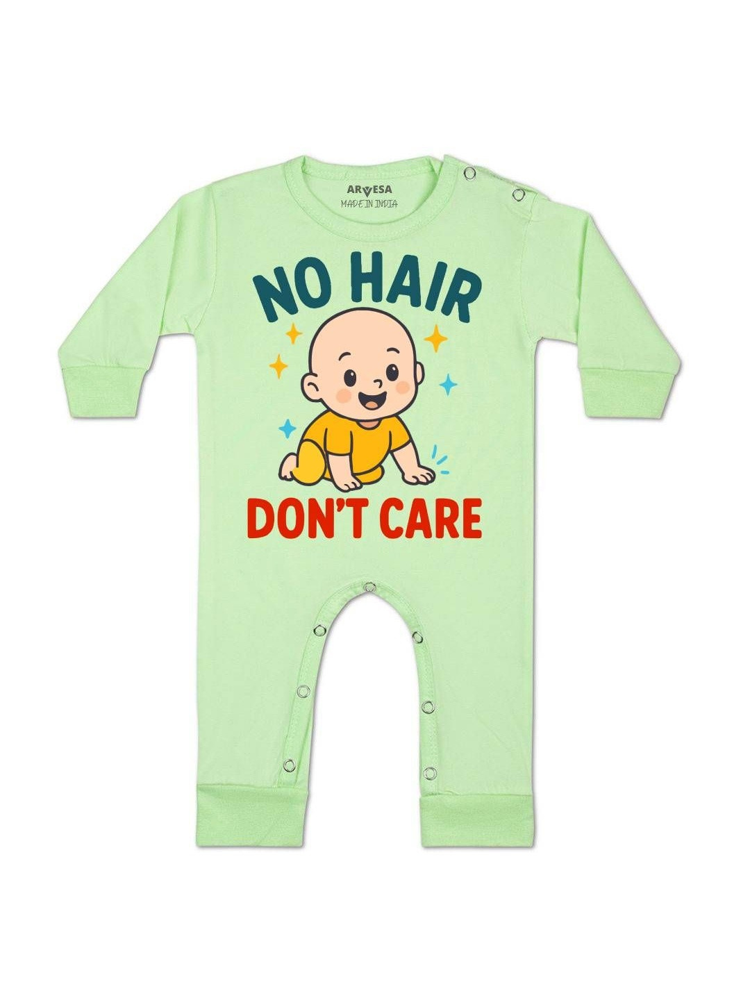 No Hair Dont Care Printed Baby Rompers