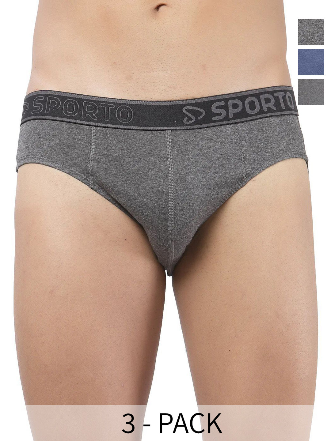 Sporto by Macho Pack Of 3 Men Brand Logo Printed Cotton Low-Rise Basic Briefs