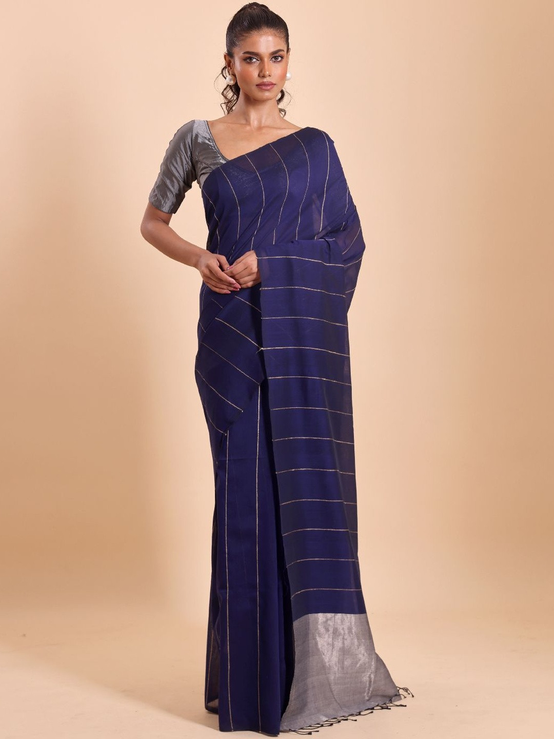 BLOUSON Ghicha Striped Zari Jamdani Saree