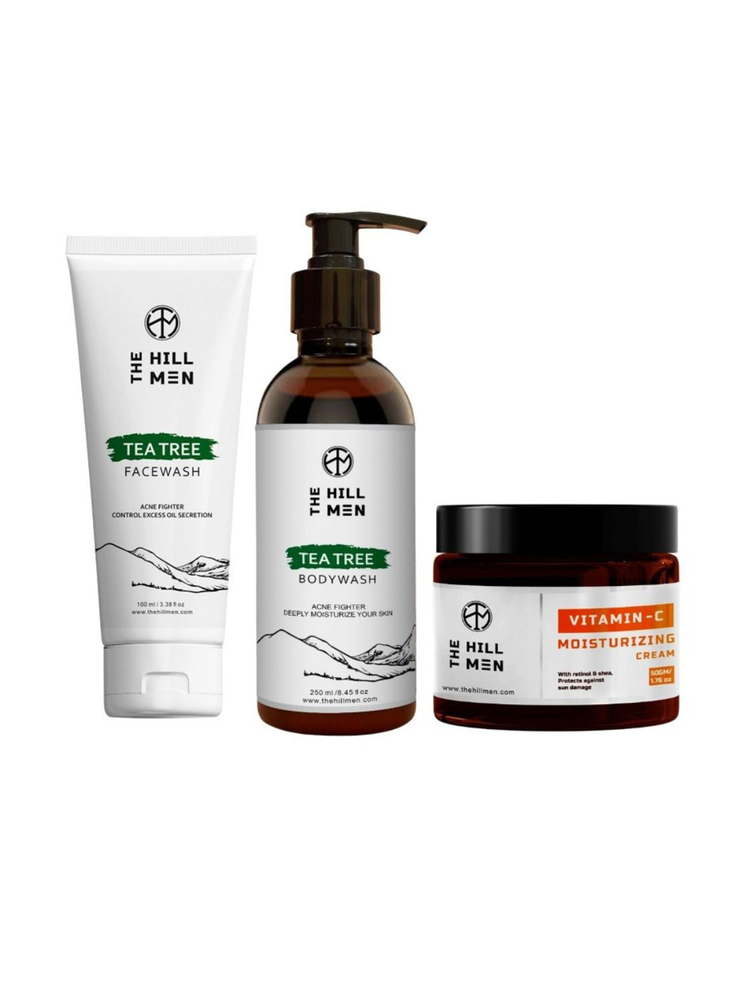 The Hill Men Set Of 3 Tea Tree Facewash-100 ml, Body Wash - 250 ml & Vitamin C Cream -50 g