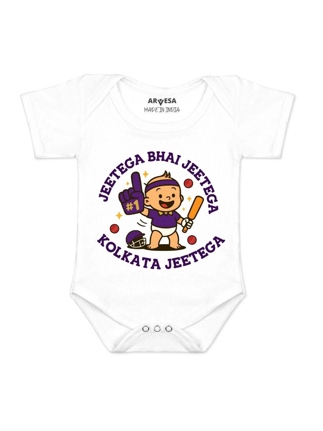 Arvesa Kids Jeetega Bhai Jeetega Kolkata Jeetega Printed Round Neck Bodysuits