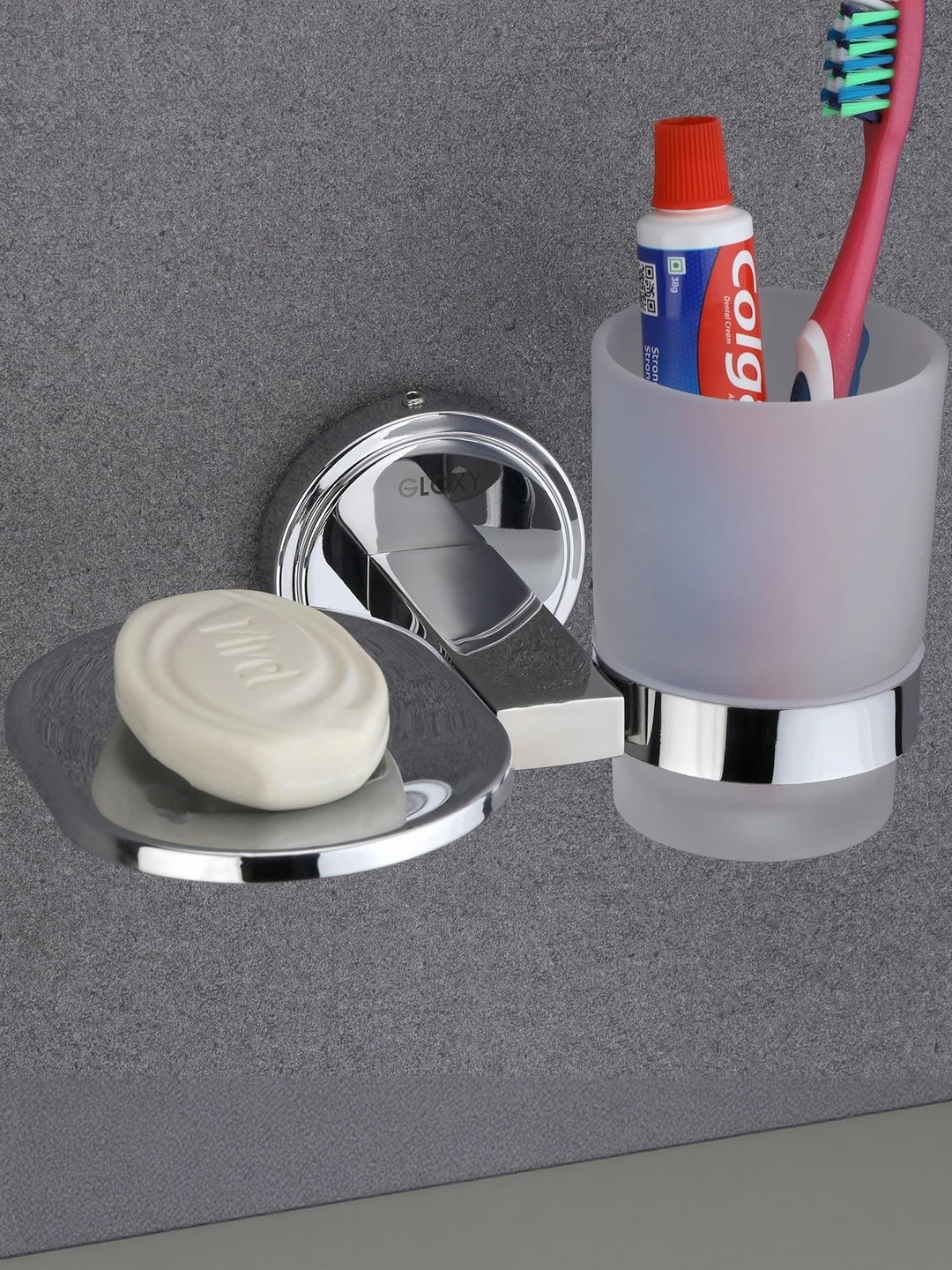 GLOXY Silver-Toned Stainless Steel Soap & Tumbler Holder