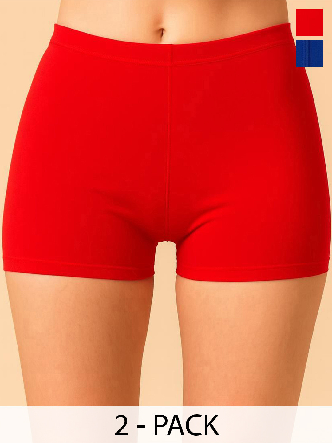 Attire Zone Pack Of 2 Combed Cotton Mid-Rise Boy Shorts Briefs AZ SBT-33 Red