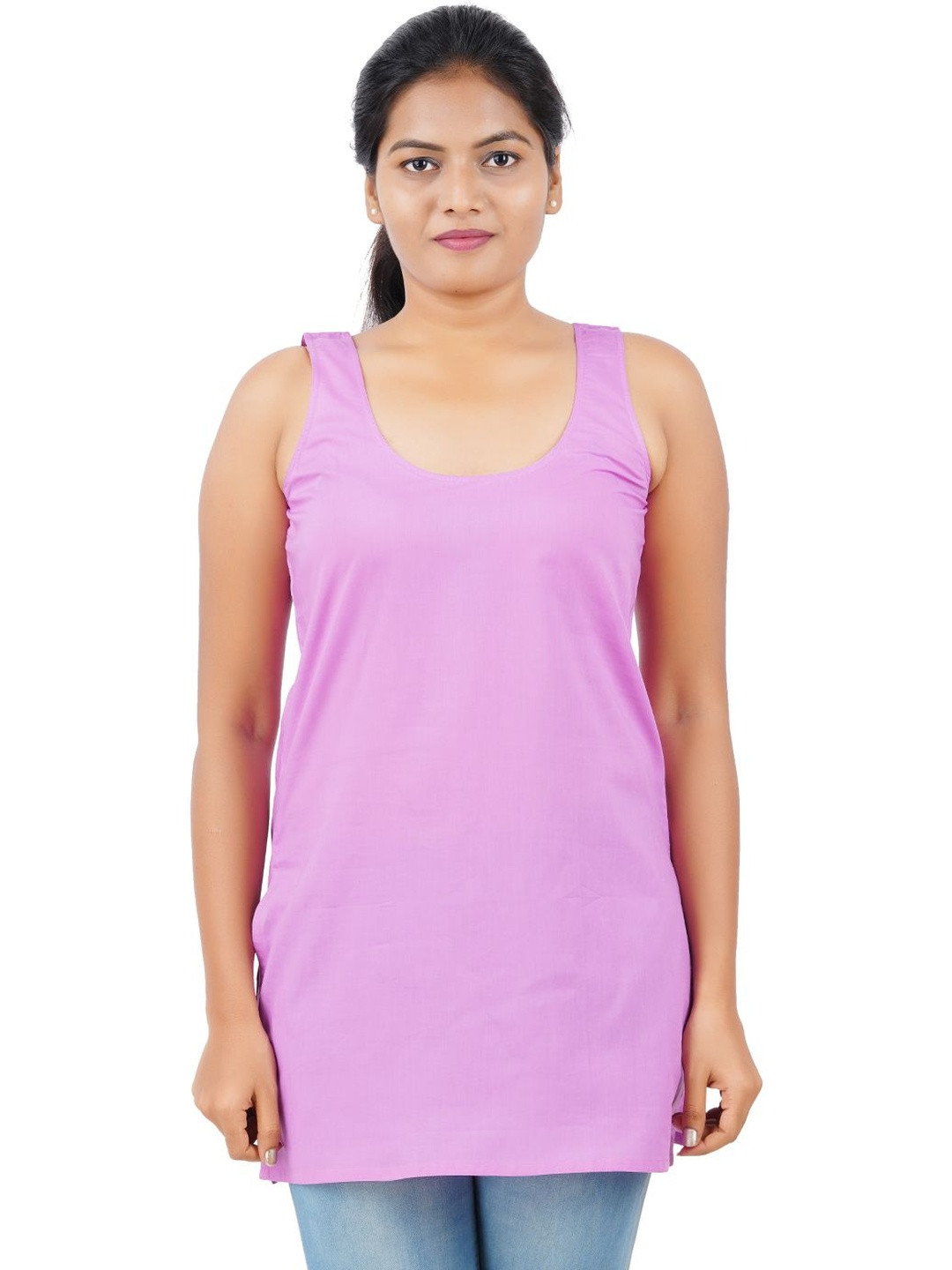 Happy Bunny Women Lavender Solid Cotton Thigh Length Inner Slip for Kurti Camisoles
