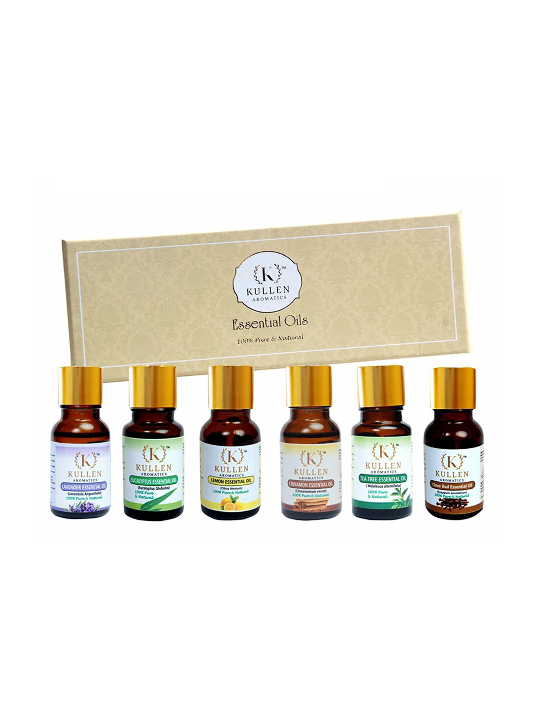 Kullen Aromatics Set Of 6 Lavender-Eucalyptus-Lemon-Cinnamon- Tea Tree-Clove Essential Oil