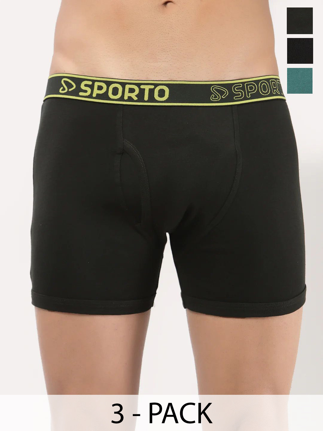 Sporto by Macho Pack Of 3 Cotton Mid Rise Trunks M1030_B(1)-Olv(1)-Prt(1)-L-B_Olv