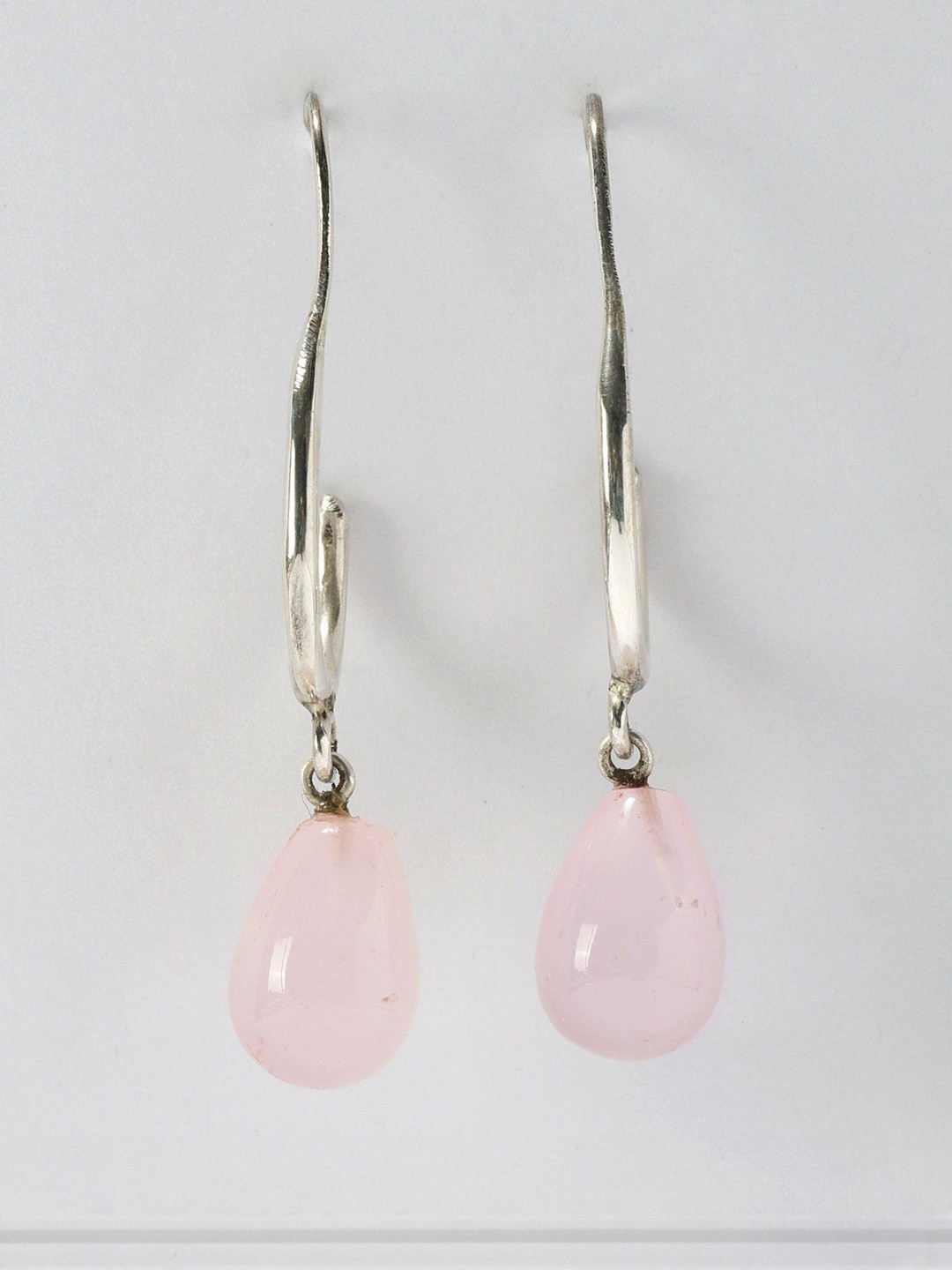 Exotic India Women Teardrop Shaped Rose Quartz Drop Earrings
