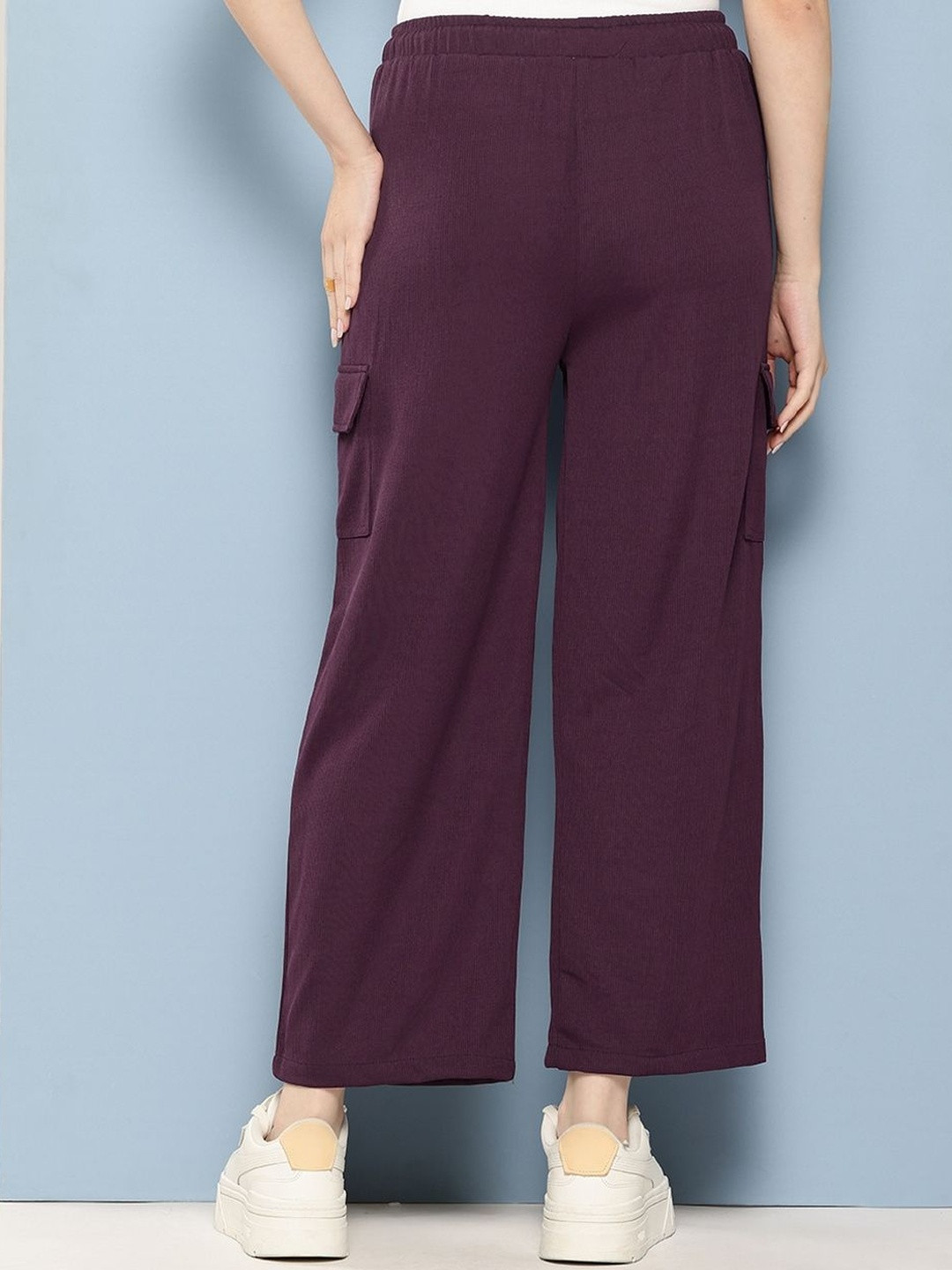 Muhuratam Girls Casual Wear Wine Colour Solid Nylon Pant