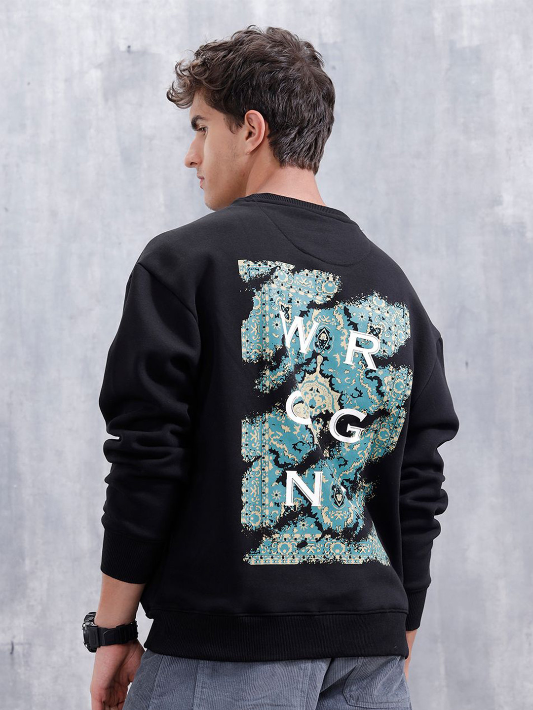 WROGN Men Graphic Printed Round Neck Full Sleeves Pullover Sweatshirts