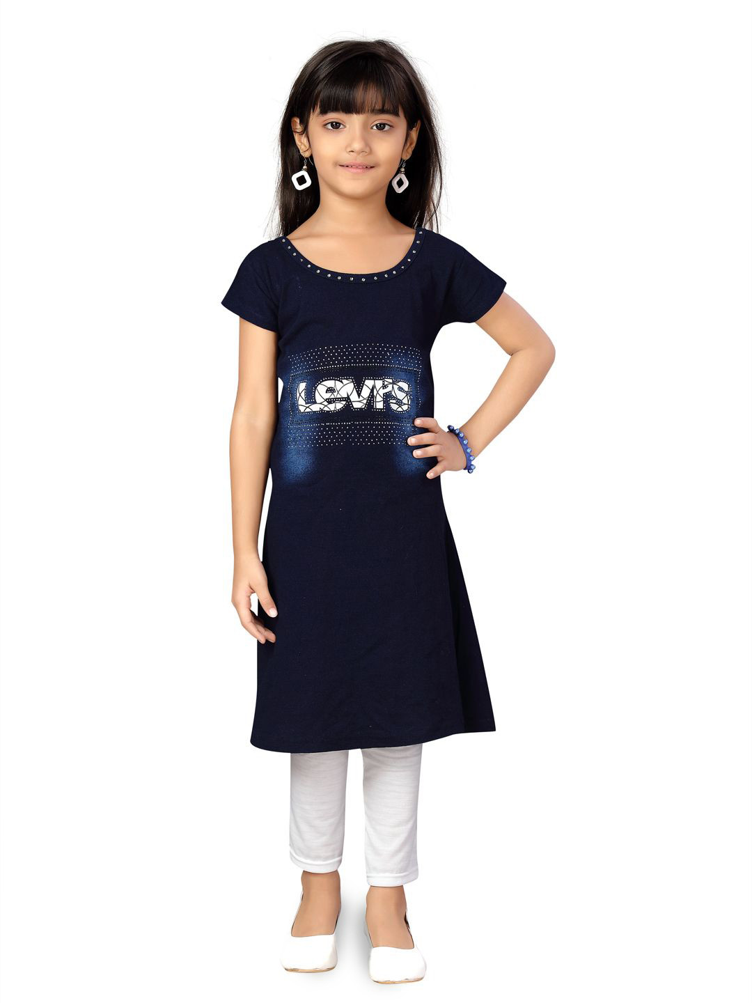 BAESD Girls Printed Denim Top With Leggings