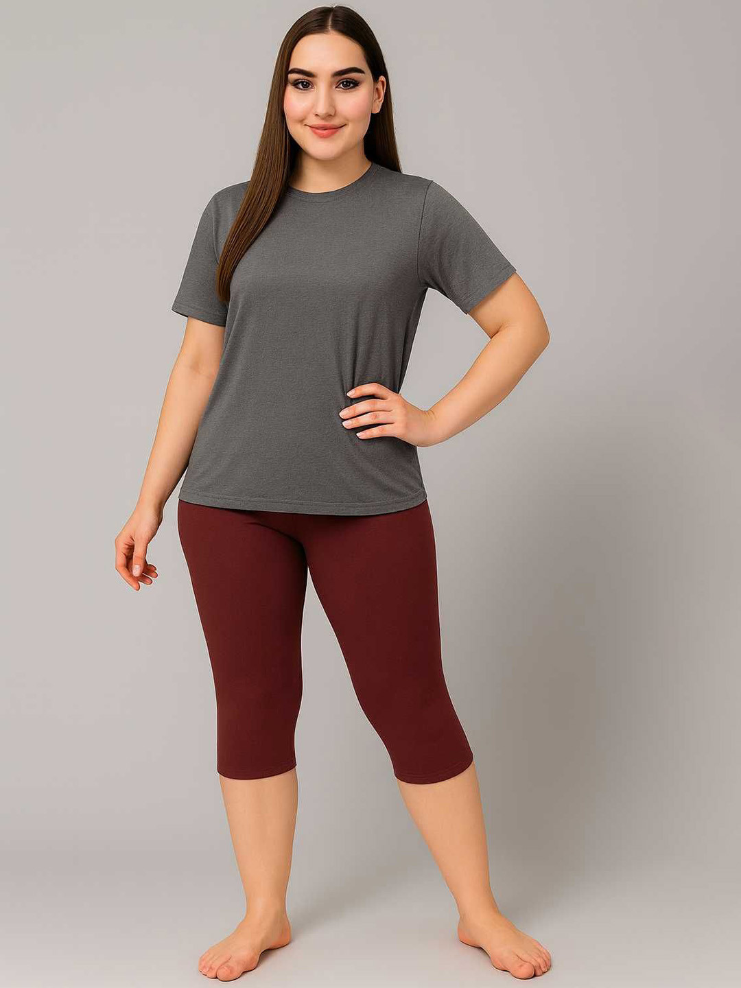 Attire Zone Women Plus Size Relaxed Fit T-Shirt & Capri Swimwear Set with Quick Drying