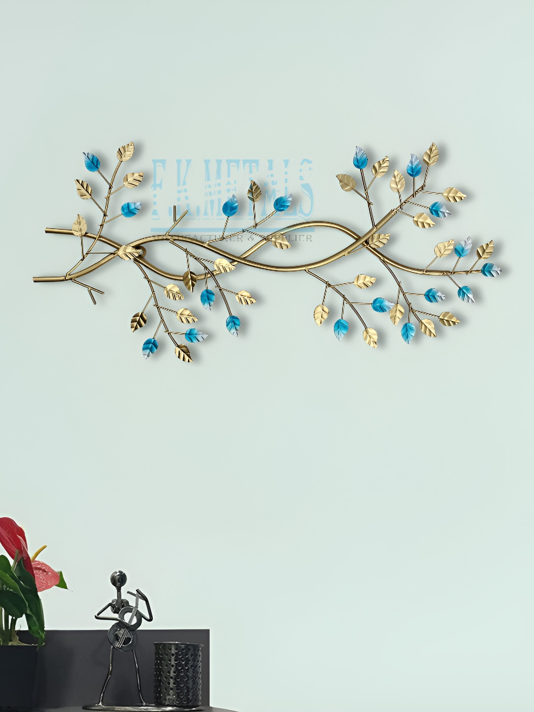FK Metals Gold-Toned And Blue Floral Wall Decor
