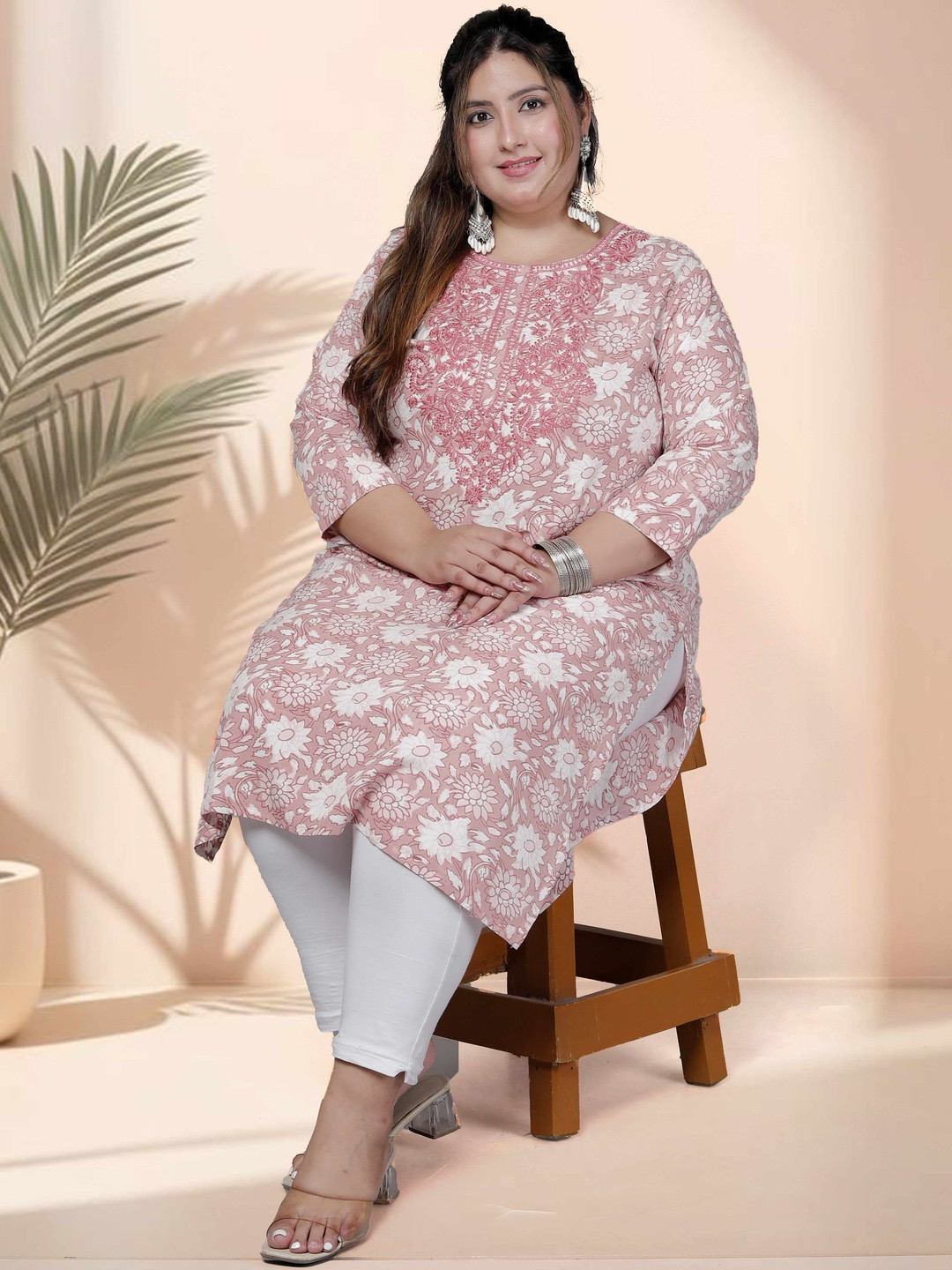 MEHKFAB Plus Size Floral Print Rayon Embroidred Kurta for Women.