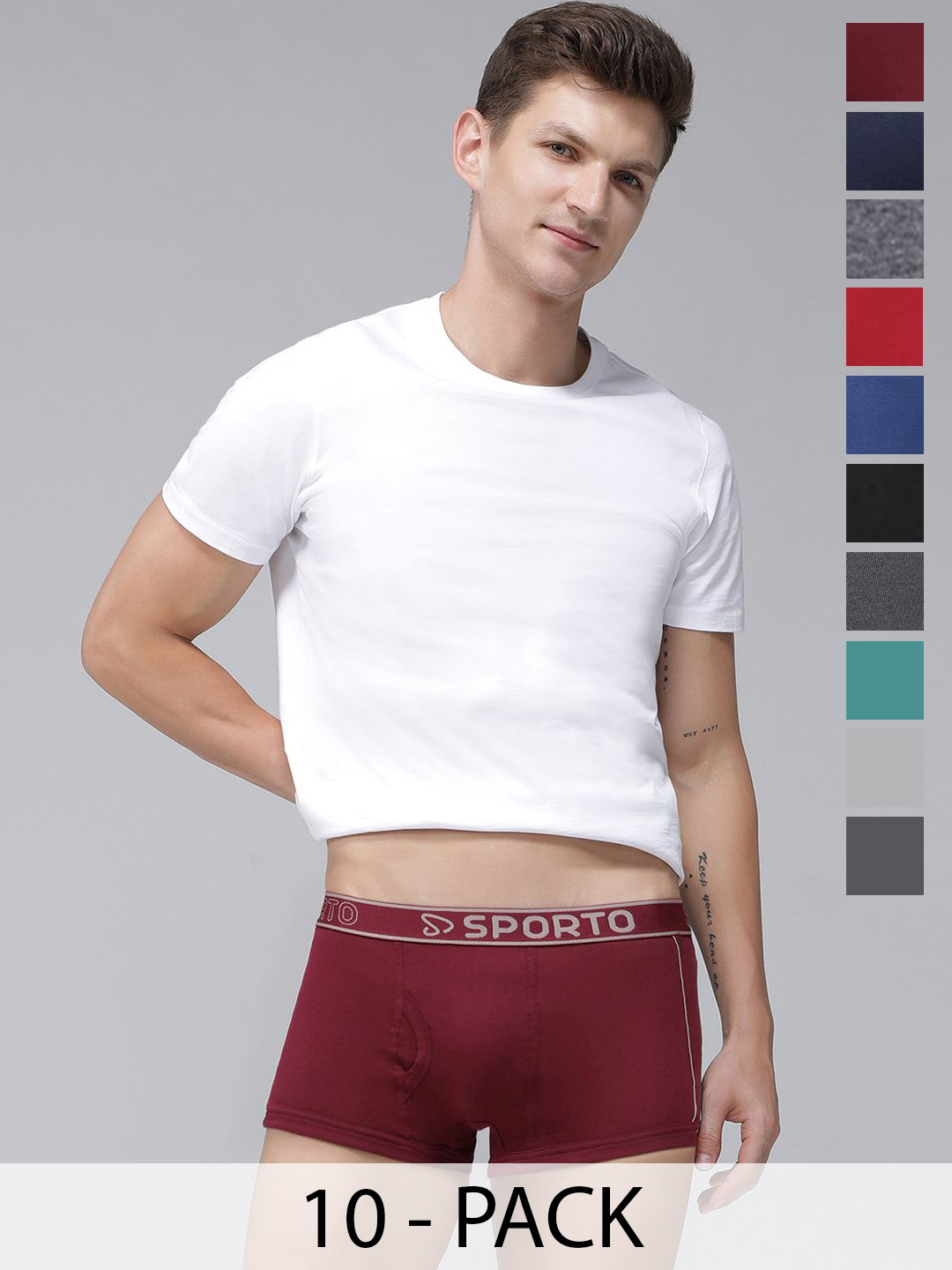 MACHO Men Set Of 10 Super Combed Cotton Mid-Rise Short Trunks