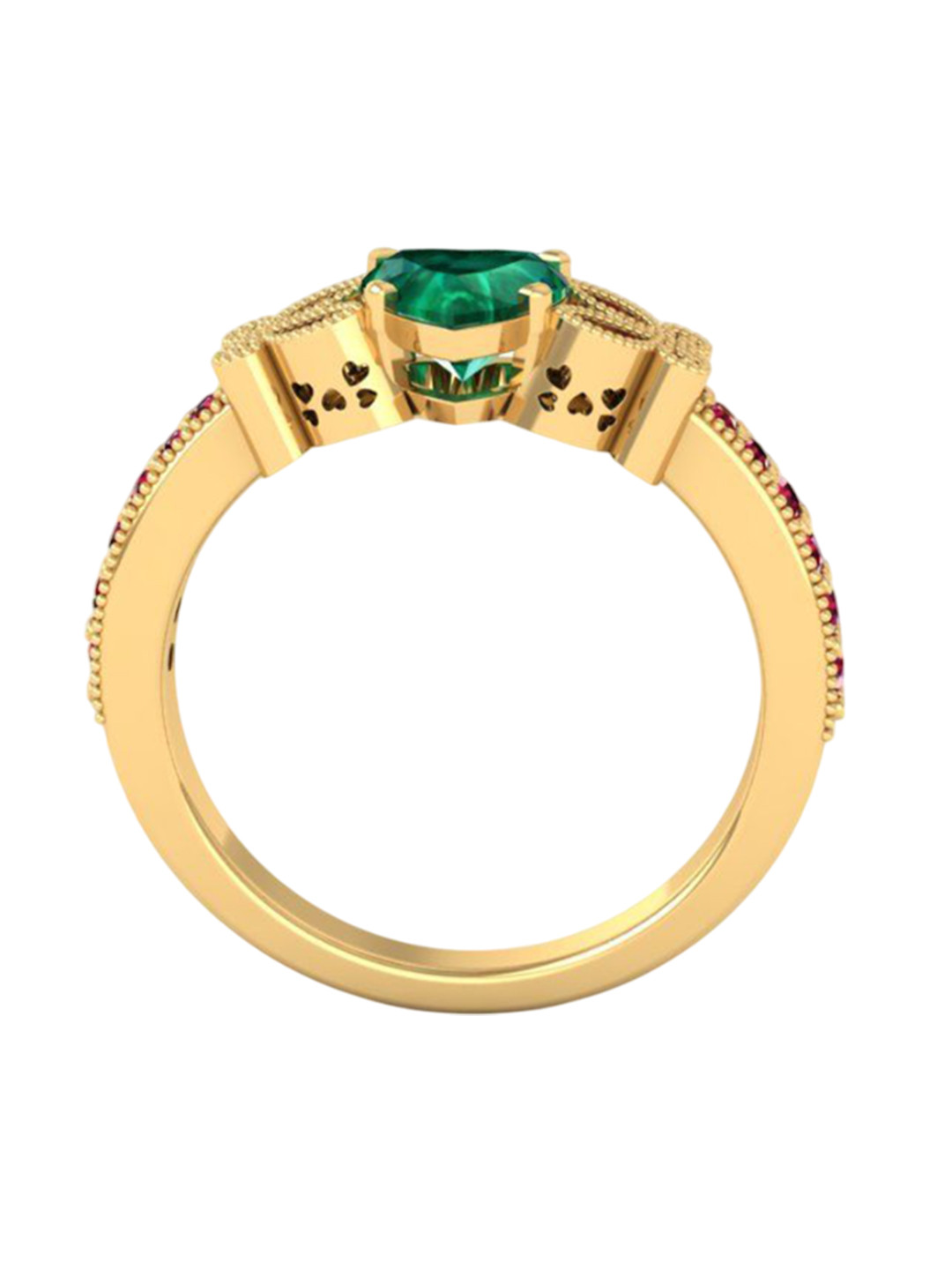 Eddicted 925 Sterling Silver 14K Gold-Plated Heart-Cut Emerald Stone-Studded Finger Ring