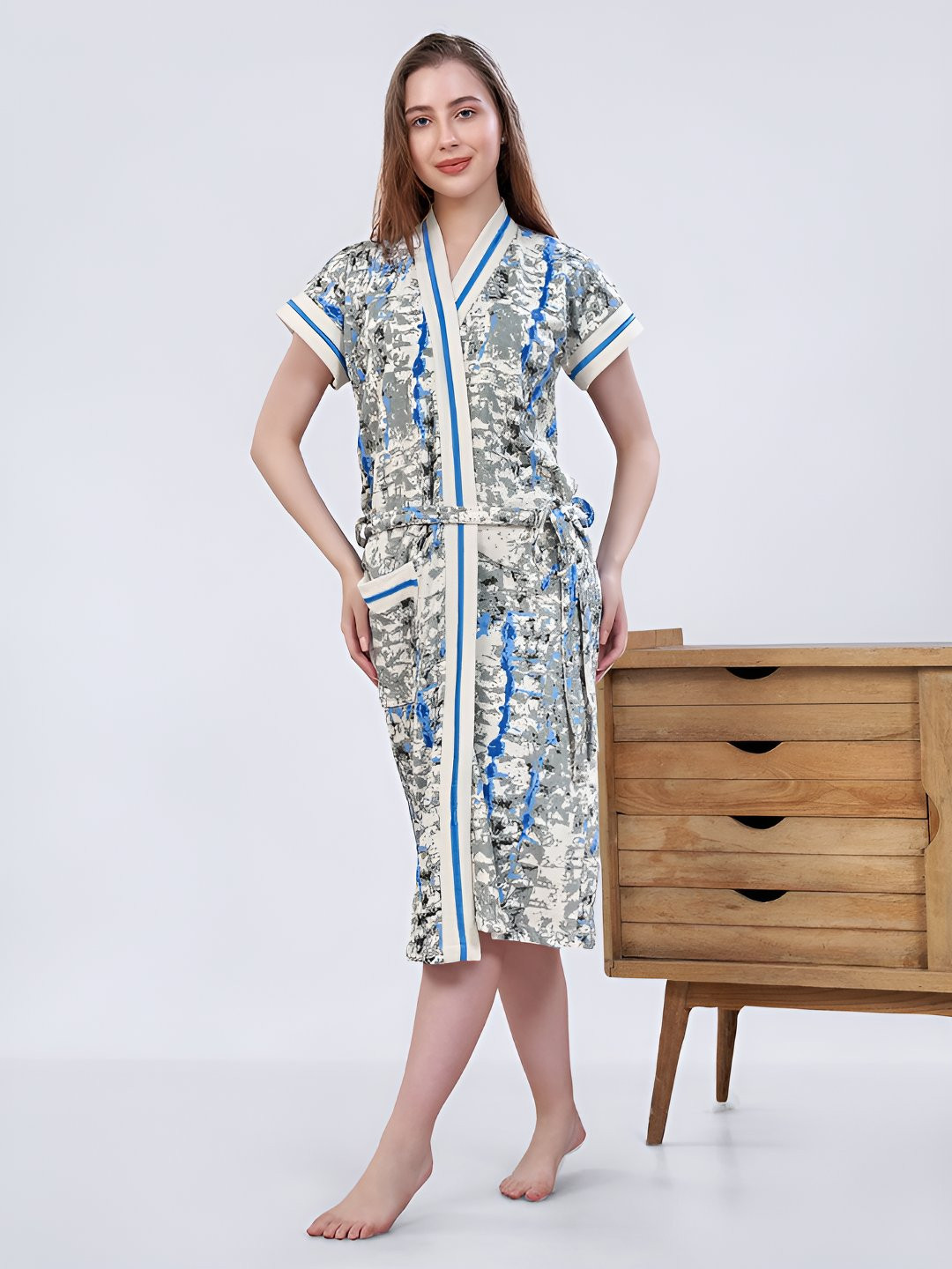 Sand Dune Printed Bath Robe With Waist Belt