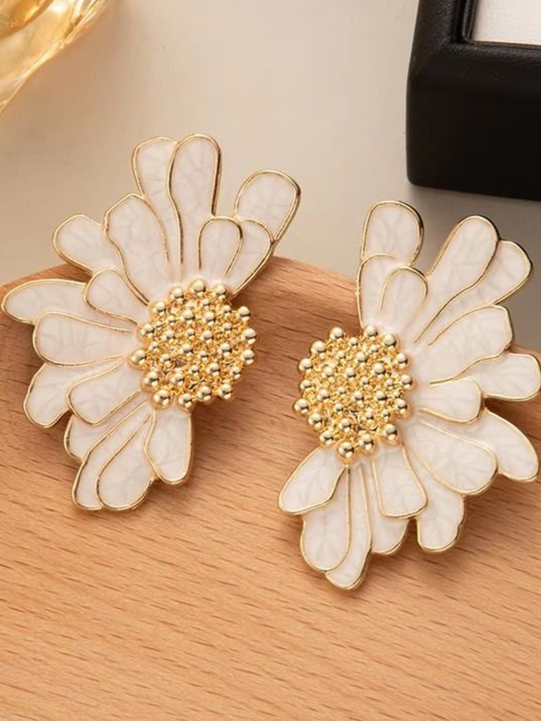 Tiso Women Alloy Gold-Plated Flower Studs Earrings