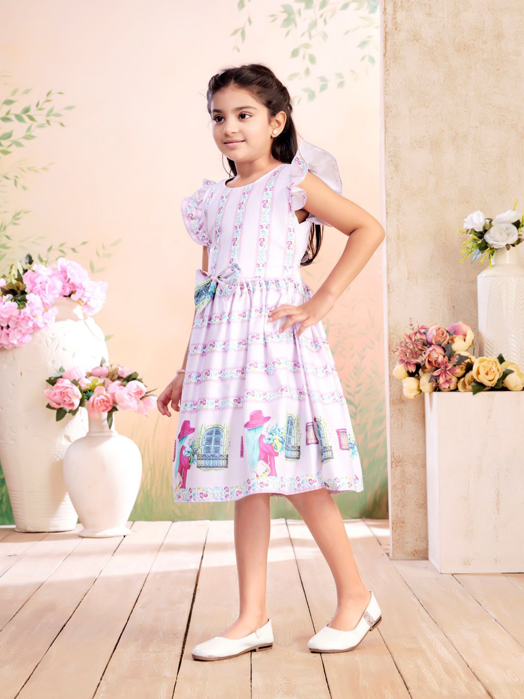 BAESD Girls Floral Pinted Bow Fit & Flare Dress