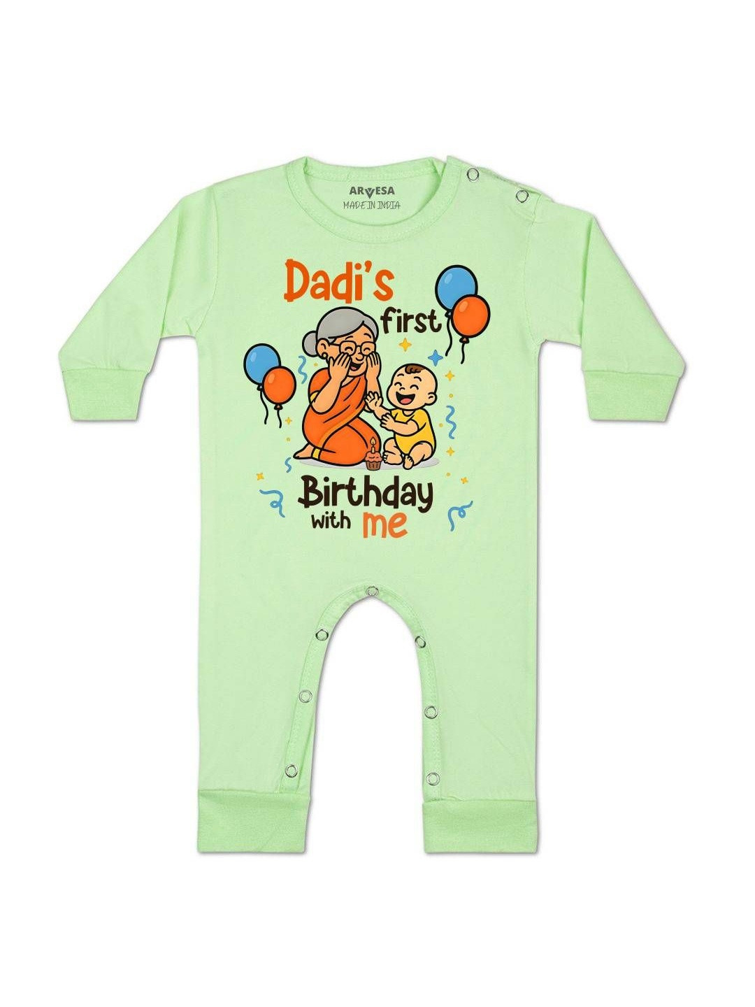 Arvesa Dadi First Birthday With Me Printed Baby Rompers