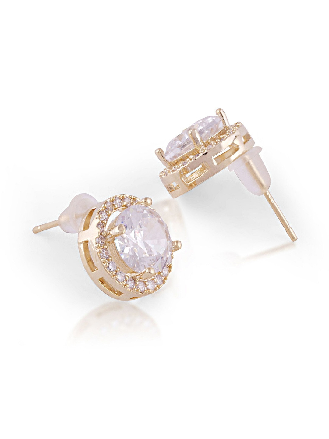 CROWN NINE Gold-Plated American Diamond Studs Earrings