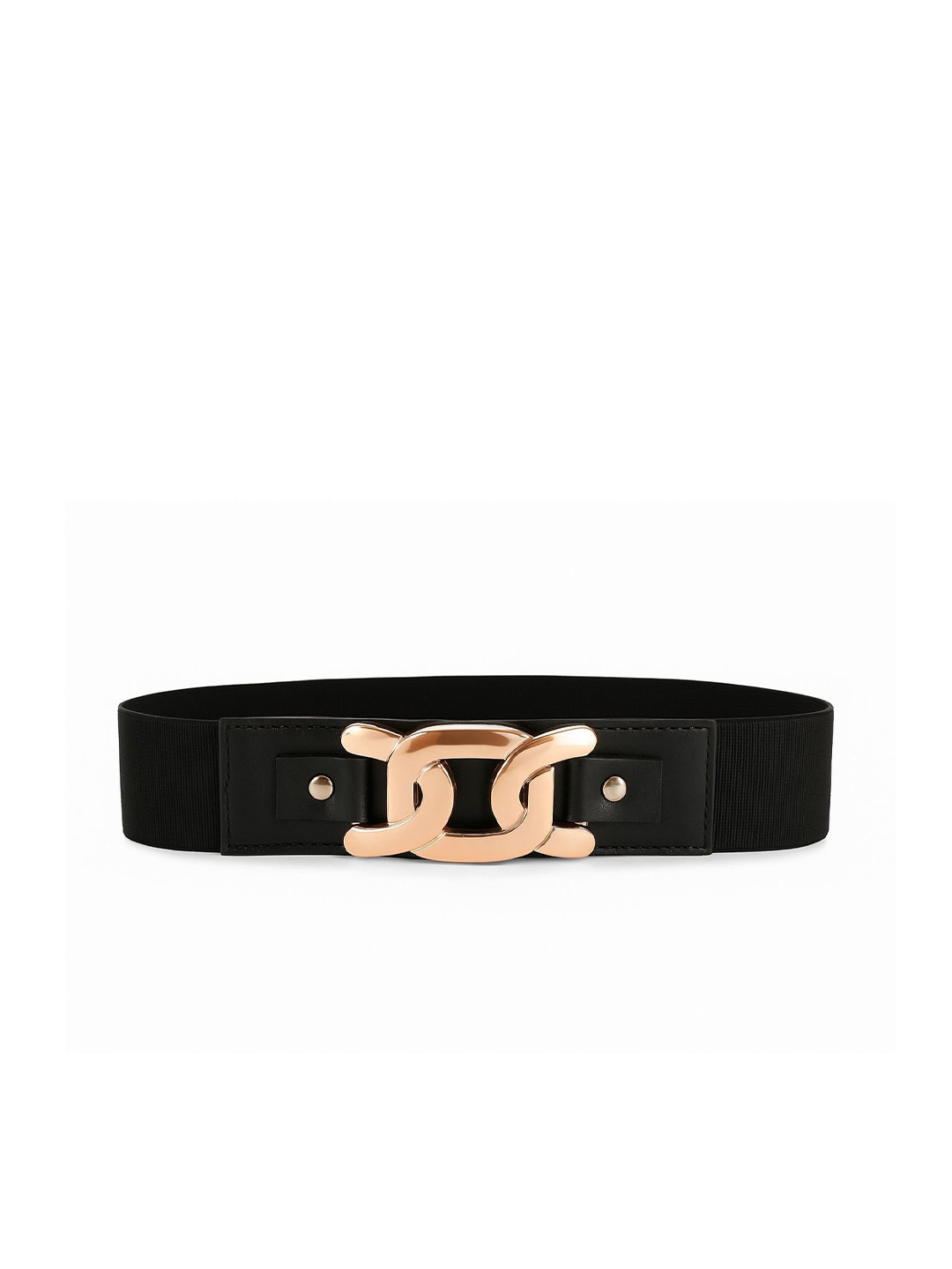 Niddleman Women Stretchable Push Pin Closure Waist Belt with Gold Chain Link Buckle