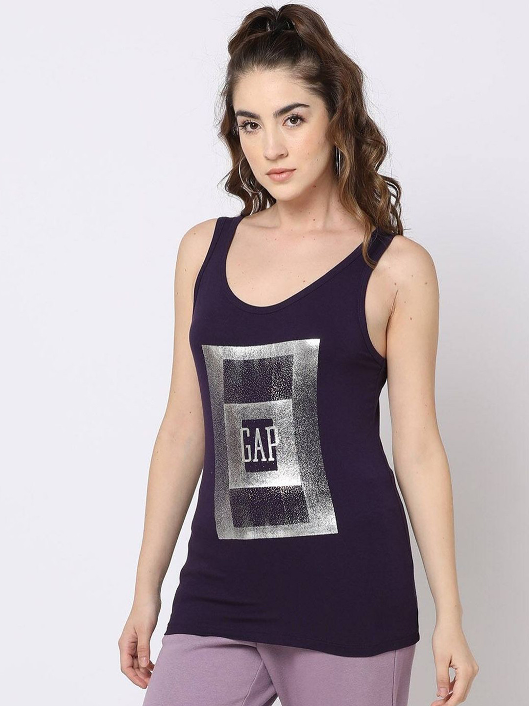 GAP Women Brand Logo Printed Scoop Neck T-shirt